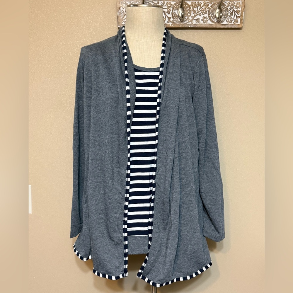 Christopher & Banks 2 piece Gray and Navy Blue Tank/Cover Up Set